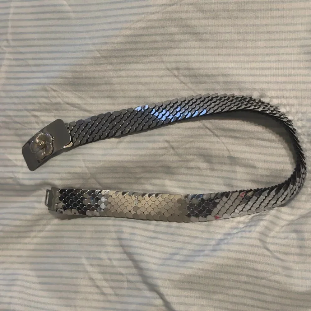 60's Vintage Stretchy Metal Belt with Flower on Buckle size S/M #festival
